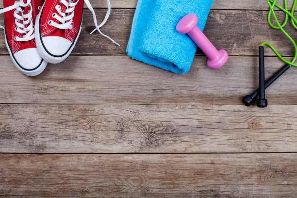 istock fitness concept, exercises equipment 1207609570