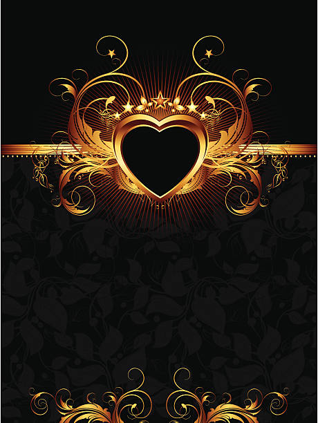 golden verzierten rahmen mit herzen - ornate swirl heart shape beautiful stock-grafiken, -clipart, -cartoons und -symbole