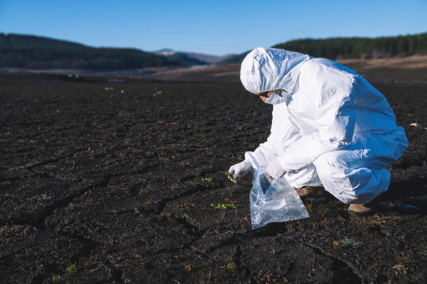 istock Scientist in protective gear examining plant 1207615229