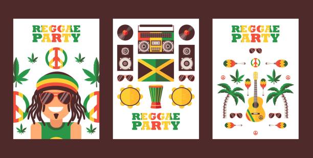 reggae-party-einladung, vektor-illustration. ankündigung des jamaikanischen musikfestivals. einfaches flaches design-banner für reggae-event - pacifism stock-grafiken, -clipart, -cartoons und -symbole