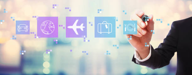 Airplane travel theme with businessman