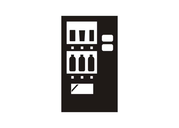 illustrazioni stock, clip art, cartoni animati e icone di tendenza di bevi distributore automatico. icona semplice in bianco e nero - vending machine immagine