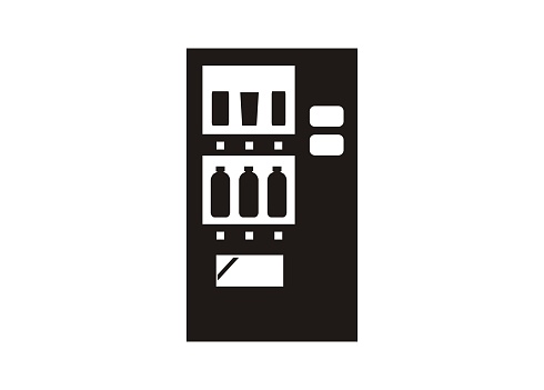 Simple black and white icon illustrating drink vending machine