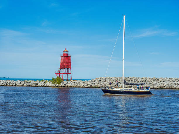 navigating into harbor in Racine Wisconsin