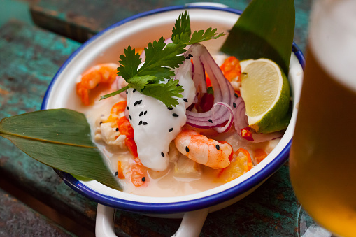 Ceviche in Vietnamese style with coconut milk
