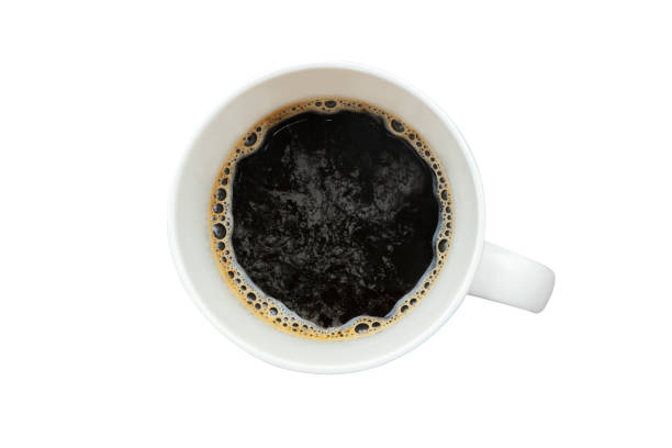 black coffee in a coffee cup top view - coffee top view imagens e fotografias de stock