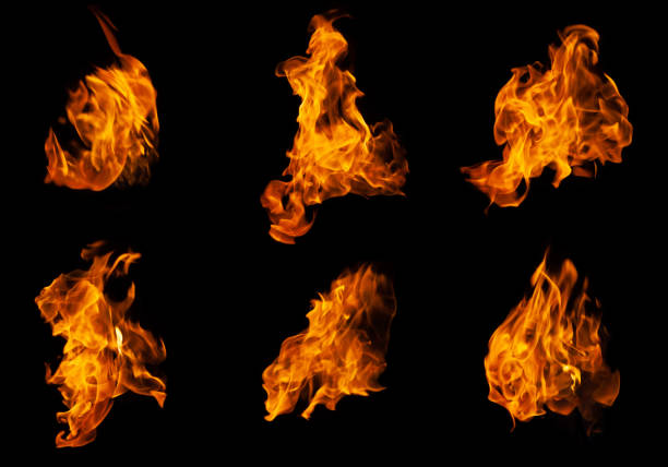 istock Fire collection set of flame burning isolated on dark background for graphic design purpose 1207627788