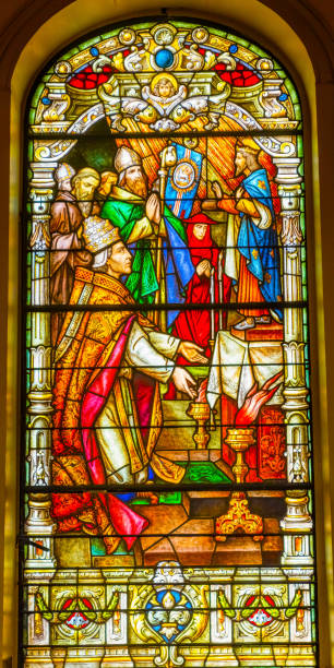 pope stained glass king saint louis cathedral new orleans louisiana - king louis ix foto e immagini stock