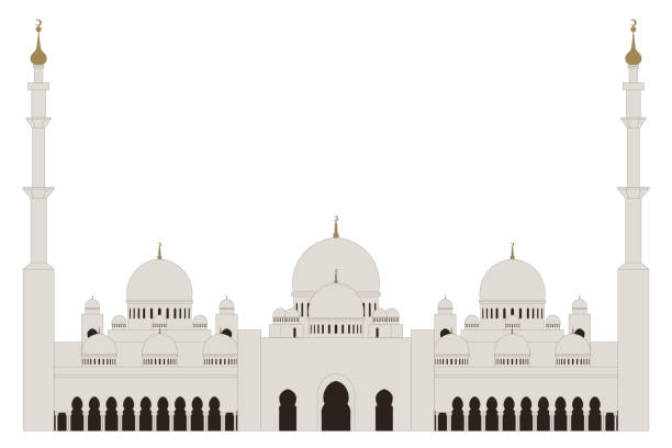 illustrations, cliparts, dessins animés et icônes de style plat sheikh zayed grande mosquée sur fond blanc - mosquée cheikh zayed