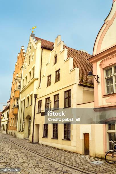 Alley With Old Traditional Houses At Ingolstadt Germany Stock Photo - Download Image Now