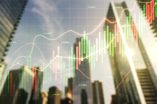 istock Multi exposure of abstract financial graph on office buildings background, forex and investment concept 1207644169