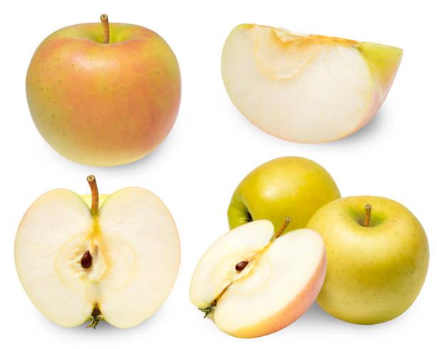 istock Yellow apple fruit isolated on white, Toki apple isolated on white background, deep focus image With clipping path 1207645115