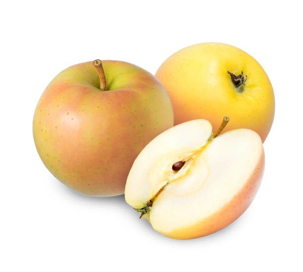 istock Yellow apple fruit isolated on white, Toki apple isolated on white background, deep focus image With clipping path 1207645142