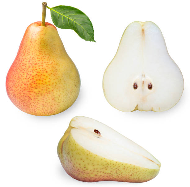 istock Fresh pears isolated on white background ,yellow pear with cut piece on a white with clipping path with clipping path 1207645233