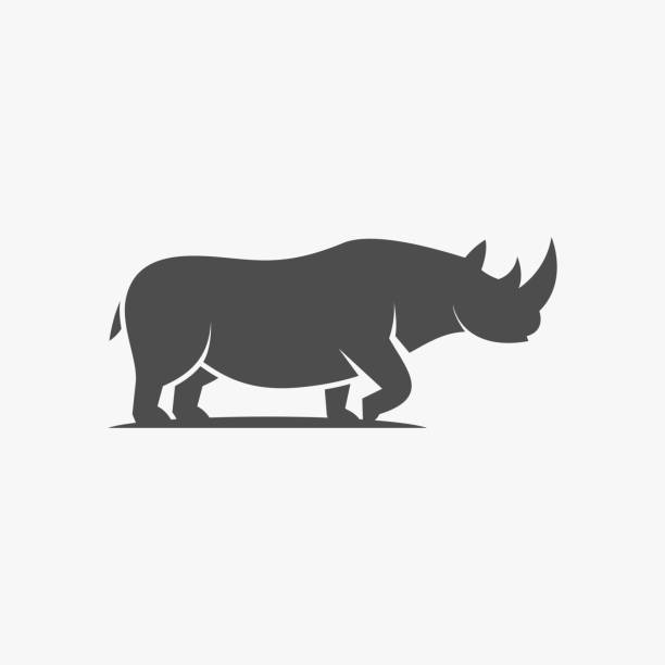 ilustraciones, imágenes clip art, dibujos animados e iconos de stock de ilustración vectorial rhino elegante estilo de silueta. - mamífero