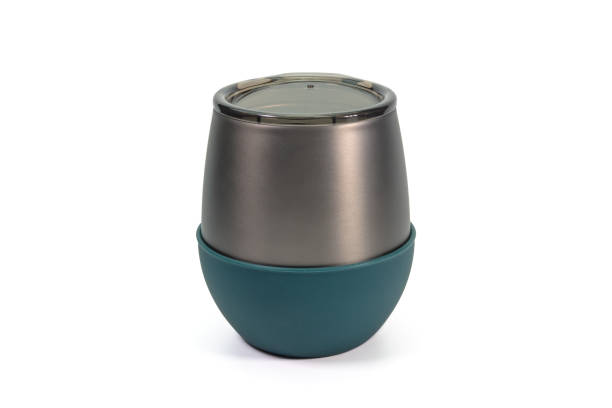 istock Titanium gray tumbler cup and green silicone rubber with plastic cap 1207654286