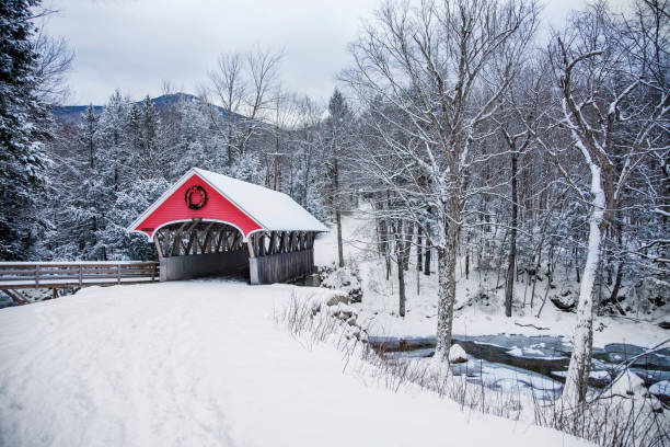 ponte innevato - new england foto e immagini stock