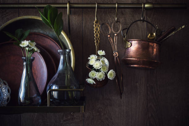 istock old vintage dishware on dark wooden background 1207665387