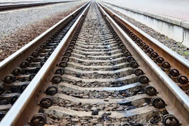 Dual or mixed gauge tracks example allows passage of trains of two different track gauges narrow-gauge standard-gauge railway and broad-gauge railway with freight wagon, carriage.