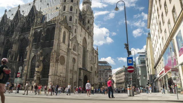 low angle view: Vienna, Austria, Europe: St. Stephen's Cathedral or Stephansdom, Stephansplatz in weekend