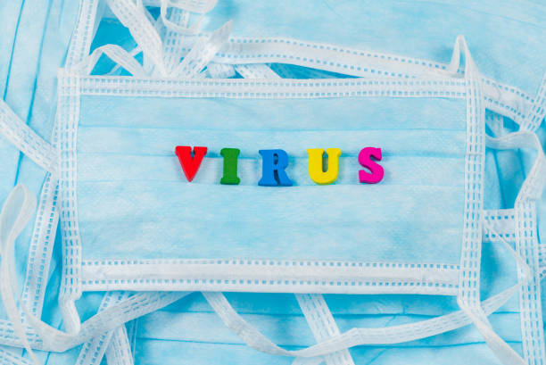 istock Colorful word virus on protective masks. 1207675923