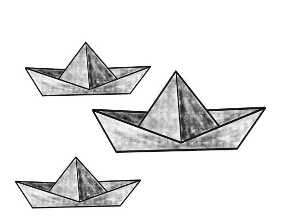 ilustrações de stock, clip art, desenhos animados e ícones de a paper ship, set of paper boat, illustration - star nautical vessel one person direction