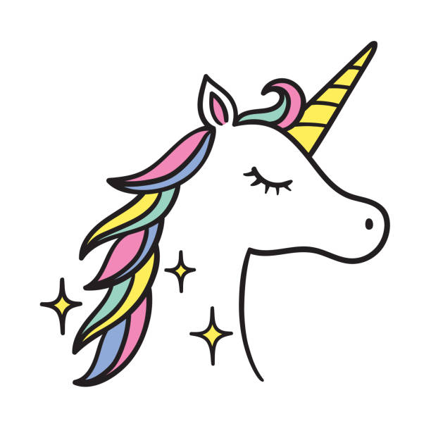 ilustraciones, imágenes clip art, dibujos animados e iconos de stock de vector de vista lateral de la cabeza de unicornio - unicornio cabeza