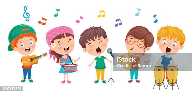Funny Little Kids Performing Music Stock Illustration - Download Image Now  - Audio Electronics, Boys, Cartoon - iStock
