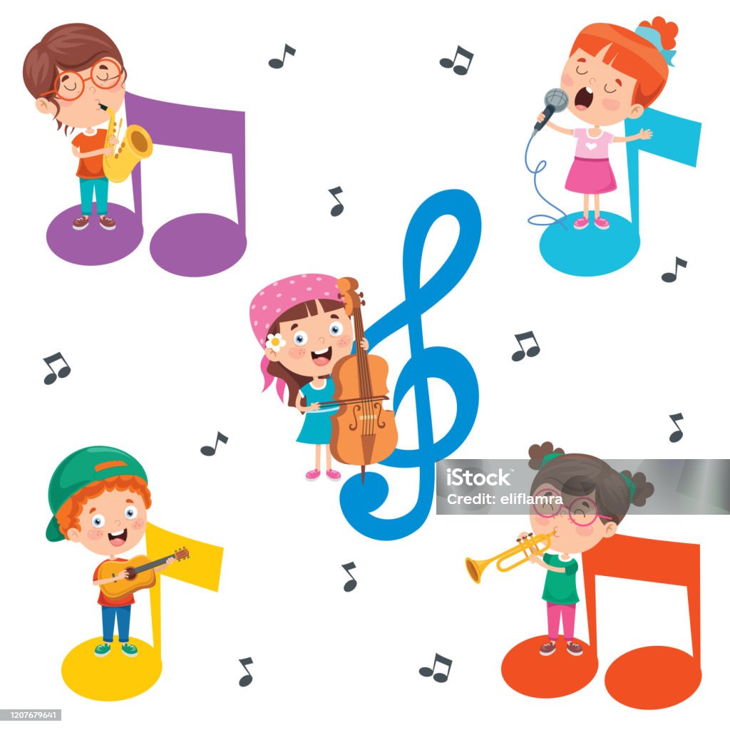 Funny Little Kids Performing Music Stock Illustration - Download Image Now  - Child, Harmonica, Musical Note - iStock
