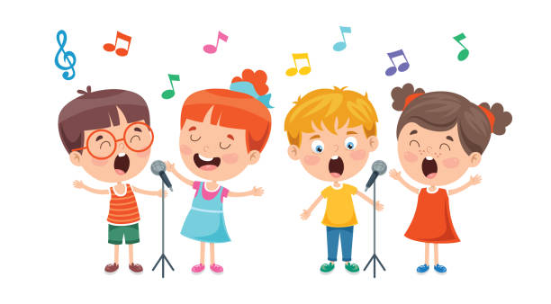 illustrazioni stock, clip art, cartoni animati e icone di tendenza di bambini divertenti che eseguono musica - singing