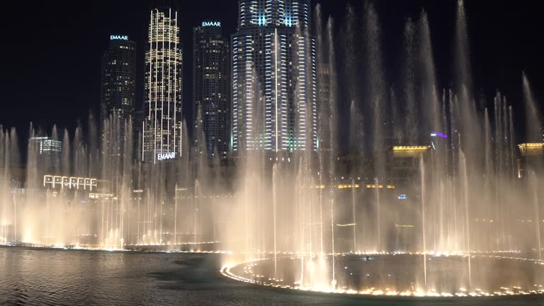 Night view of the dancing fountain - The famous Dubai Fountain show at night - Downtown Dubai | The Dubai Mall