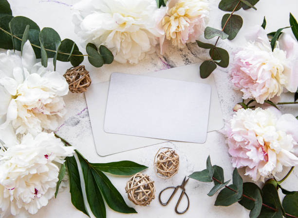 istock Wedding invitation with pink peonies 1207680753