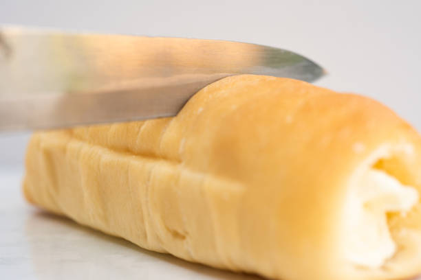 Garlic baguette isolated on white background