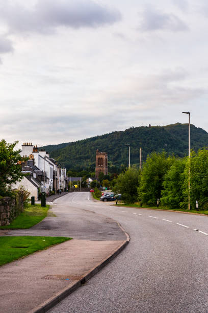 Inveraray Scotland The road leading through the town of Inveraray, Scotland, UK in summer. argyll and bute stock pictures, royalty-free photos & images