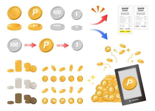 ilustraciones, imágenes clip art, dibujos animados e iconos de stock de imagen del servicio de puntos. entiendo esto y lo uso. imagen del dinero japonés y las circunstancias puntuales. - japanese currency shiny finance horizontal