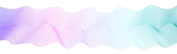 ilustrações, clipart, desenhos animados e ícones de forma de onda horizontal. fita fluindo multicolorida. violeta macia, rosa, gradiente teal. padrão de onda listrado abstrato. fundo branco. curvas squiggly, design de vetor de linha de arte. ilustração eps10 - silk pattern in a row shiny