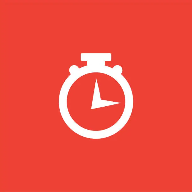 Vector illustration of Stopwatch Icon On Red Background. Red Flat Style Vector Illustration