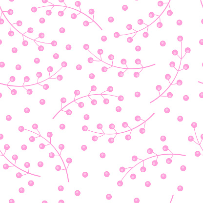 Simple vector seamless pattern with pink branches on a white background, for the design of packages, covers, postcards, books, print on textiles