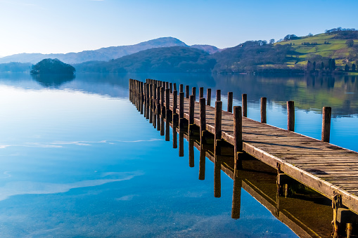 Wooden landing stage on Coniston Water.