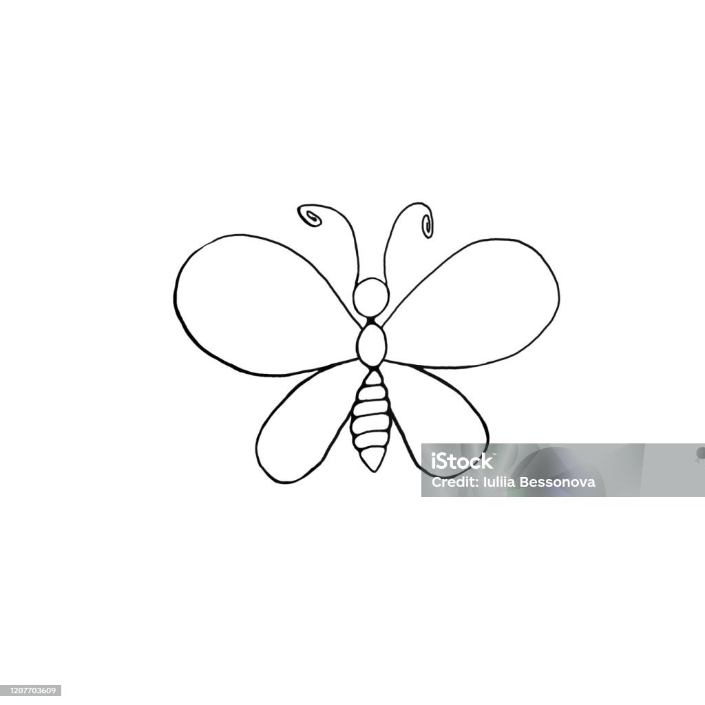 Contour Cute Butterfly Hand Drawn In Cartoon Style Doodle Simple ...