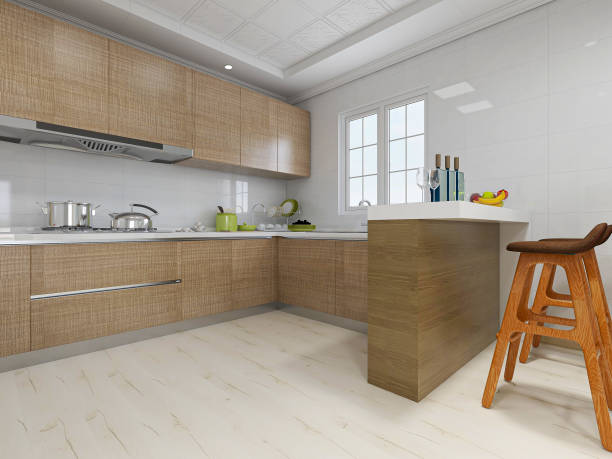 istock Clean and tidy kitchen with bar, refrigerator, stove, etc. 1207704368