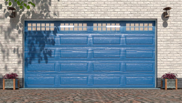 istock Garage entrance with sectional gate. 3d illustration 1207705414