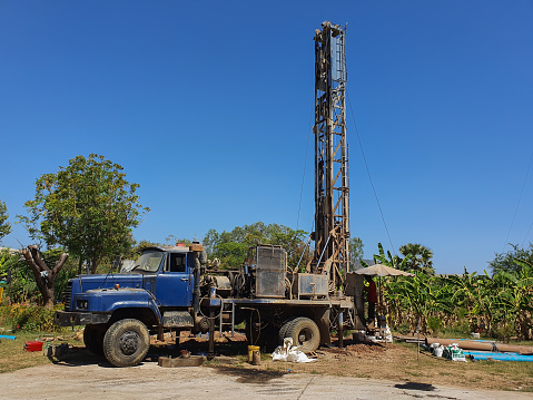 A groundwater drill rig is preparing to drill a groundwater well.