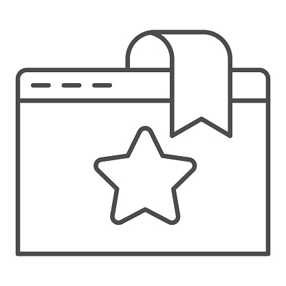 Favorite window tab thin line icon. Website bookmark with star. World wide web vector design concept, outline style pictogram on white background, use for web and app. Eps 10