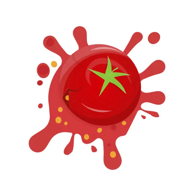 Vector illustration of funny cartoon illustration of a splashing tomato