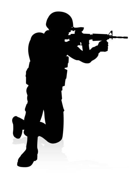 실루엣 솔저 - sergeant army pointing armed forces stock illustrations