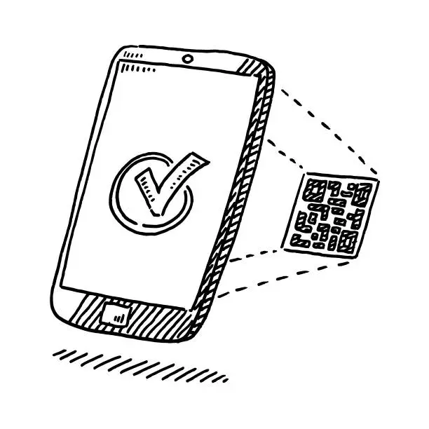 Vector illustration of Smartphone Verification With QR Code Drawing
