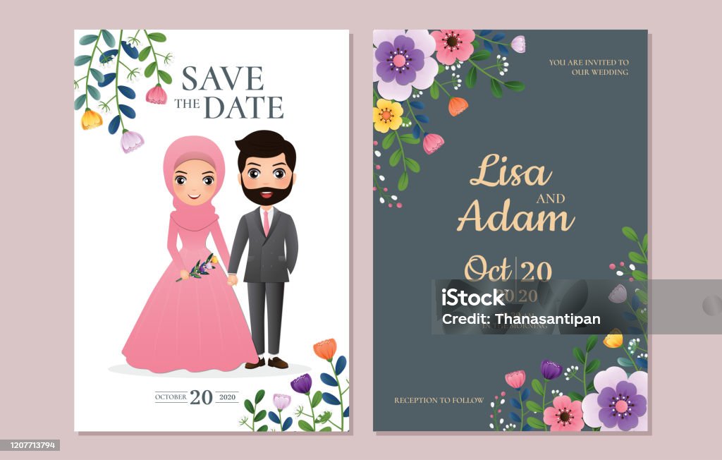 Wedding Invitation Card The Bride And Groom Cute Couple Cartoon Character Colorful Vector Illustration For Event Celebration Stock Illustration - Download Image Now - iStock Wedding Invitation Card The Bride And Groom Cute Couple Cartoon Character Colorful Vector Illustration For Event Celebration Stock Illustration - Download Image Now - iStock