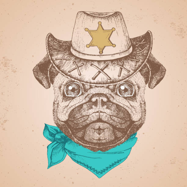Retro Hipster animal pug-dog. Hand drawing Muzzle of pug-dog
