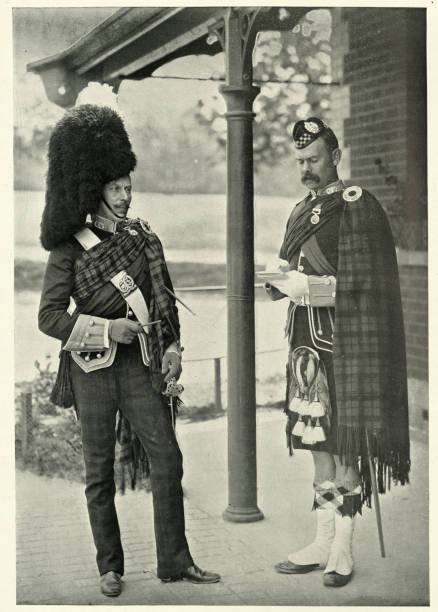British army, Colonel of Argyll and Sutherland Highlanders, 19th Century Vintage photograph of Colonel (O. C. Hannay) of 1st Battalion Argyll and Sutherland Highlanders, 1890s, 19th Century. Sergeant-major R C Williamson tartan army stock pictures, royalty-free photos & images